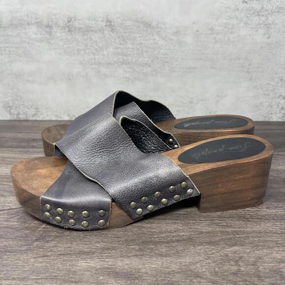 Free People Shoes Womens 39 (US 8 ) Wedge Platform Wooden Clogs Brown Leather - Picture 1 of 12
